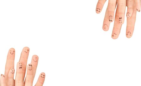 白で隔離テキストのスペースと指笑顔 の写真素材 画像素材 Image