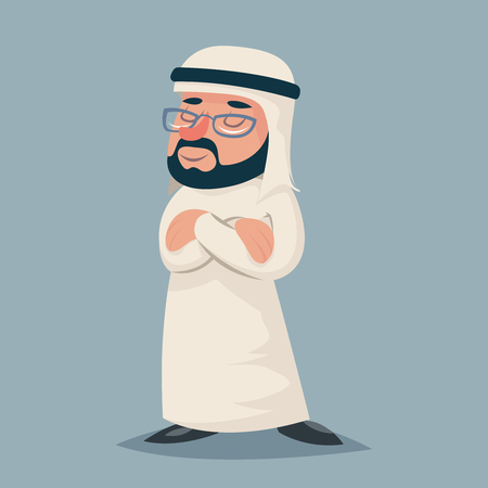 誇りに思っている賢いキャラ アイコン スタイリッシュな背景レトロ漫画デザイン ベクター イラストを立って勝者ヴィンテージ アラブ実業家のイラスト素材 ベクタ Image