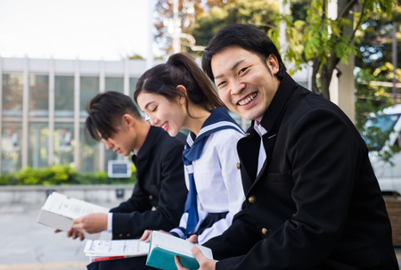 Couple asian uniform outdoor
