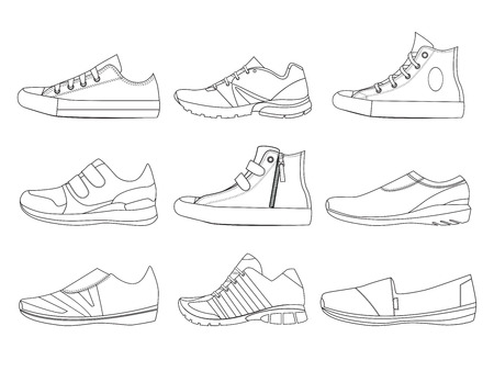 ファッションを設定します 別の靴 手の描き方の図 のイラスト素材 ベクタ Image