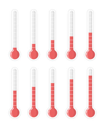 Thermometer schaal. fahrenheit- of celsius-rangsjablonen voor het verzamelen van thermometervectortekens. schaal koude en warme temperatuur, fahrenheit of celsius meting illustratie