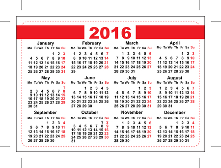 2016 Pocket Calendar. Template Grid. Horizontal Orientation Days 2016 Pocket Calendar. Template Grid. Horizontal Orientation Days