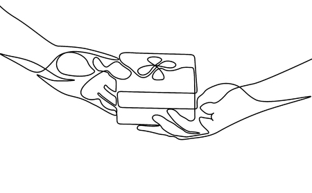 Continuous line give a gift. vector illustration. Stock Photo