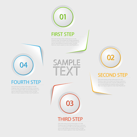 1 つ 2 つ 3 つ 4 つのステップのための 4 つ のカラフルなフラット ベクトル進行状況アイコンのイラスト素材 ベクタ Image