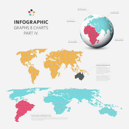 set of vector flat design infographics charts world map visualization fresh retro color version