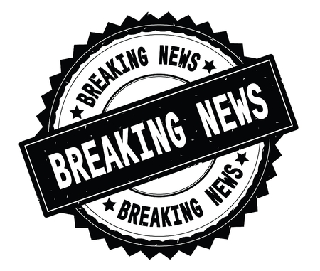 BREAKING NEWS Pink Text Round Stamp With Zig Zag Border And Stock BREAKING NEWS Pink Text Round Stamp With Zig Zag Border And Stock