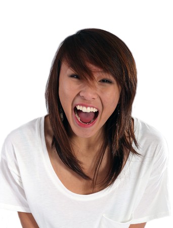 Asian girl screaming out loud Stock Photo