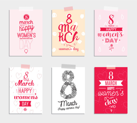wallpaper International Women s Day: Set of six greeting cards for international womens day. Eight march. Usable for prints. Vector design. Hand drawn elements.