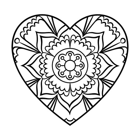 Doodle Heart Mandala Coloring Page Outline Floral Design Element In A Shape