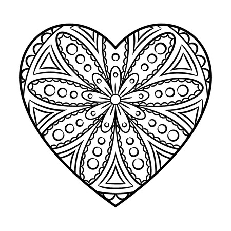 Doodle Heart Mandala Coloring Page Outline Floral Design Element In A Shape