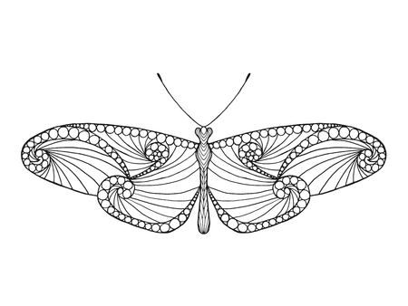 butterfly: Bàn tay trắng đen vẽ động vật doodle. Dân tộc theo khuôn mẫu minh hoạ vector. Châu Phi, Ấn Độ, thiết kế bộ tộc totem. Phác thảo cho trang màu, hình xăm, poster, in ấn, t-shirt