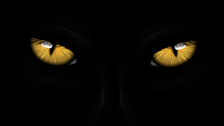 yellow eyes black Panther on dark background Illustration