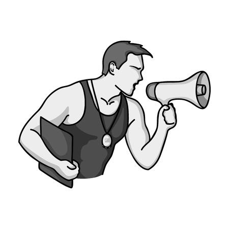 漫画のスタイルの白い背景で隔離のパーソナル トレーナー アイコン スポーツとフィットネスのシンボル ベクトル イラスト のイラスト素材 ベクタ Image