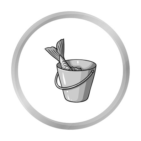 漫画のスタイルの白い背景で隔離のバケツのアイコンの魚します 釣りシンボル株式ベクトル イラスト のイラスト素材 ベクタ Image