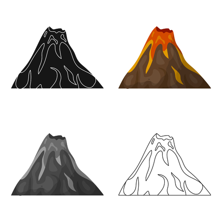 切り立った崖 火山の噴火 ビーチ 氷河を持つ山 別山は モノクロ スタイル ベクトル シンボル ストック イラスト Web のコレクションのアイコンを設定します のイラスト素材 ベクタ Image