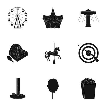 カルーセル 撮影範囲 スライド 綿および他の属性 遊園地は 漫画スタイルのベクトル シンボル ストック イラスト Web のコレクションのアイコンを設定します のイラスト素材 ベクタ Image
