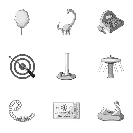 デザインのためのセットコレクションの遊園地モノクロアイコン 装備やアトラクションベクトルシンボルストックウェブイラスト のイラスト素材 ベクタ Image