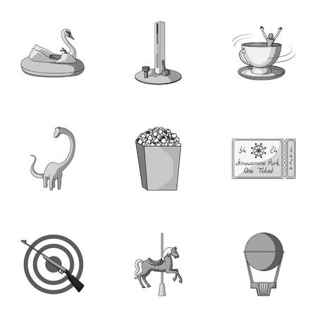 デザインのためのセットコレクションの遊園地モノクロアイコン 装備やアトラクションベクトルシンボルストックウェブイラスト のイラスト素材 ベクタ Image