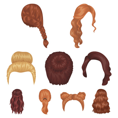 大腿四頭筋 ブロンドの三つ編みヘアスタイルの他の種類 戻るヘアスタイルは 漫画スタイルのベクトル シンボル ストック イラスト Web のコレクションのアイコンを設定します のイラスト素材 ベクタ Image