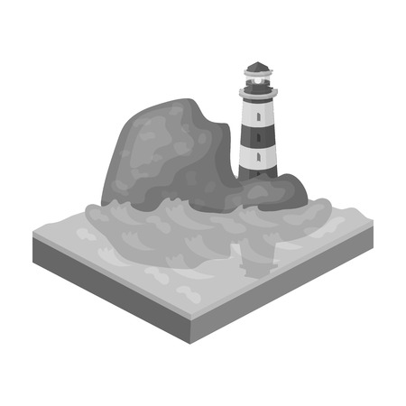 山 灯台と海 救済と山は単一漫画スタイル等尺性のベクトル シンボル ストック イラスト Web のアイコンです のイラスト素材 ベクタ Image