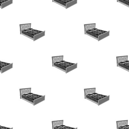 バック 枕や布団が付いているベッド ベッドはシングル モノクロ スタイル ベクトル シンボル ストック イラストのアイコンです のイラスト素材 ベクタ Image