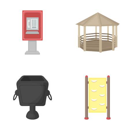 子供のため自動 展望台 ゴミ箱 壁を電話します 公園は モノクロ スタイル ベクトル シンボル ストック イラスト Web のコレクションのアイコンを設定します のイラスト素材 ベクタ Image