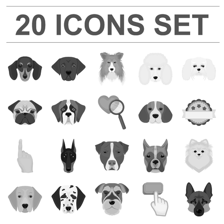 犬はデザインのためのセットコレクションでフラットアイコンを繁殖します 犬ベクトルシンボルストックウェブイラストのマズル のイラスト素材 ベクタ Image