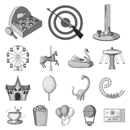 デザインのためのセットコレクションの遊園地モノクロアイコン 装備やアトラクションベクトルシンボルストックウェブイラスト のイラスト素材 ベクタ Image
