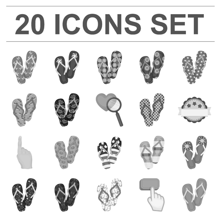 デザイン用セットコレクションのフリップフロップモノクロアイコン ビーチシューズベクターシンボル株式ウェブイラスト のイラスト素材 ベクタ Image