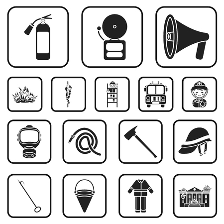 デザインのためのセットコレクションで消防署の黒いアイコン 消防士と機器ベクトルシンボルストックウェブイラスト のイラスト素材 ベクタ Image デザインのためのセットコレクションで消防署の黒いアイコン 消防士と機器ベクトルシンボルストックウェブイラスト のイラスト素材 ベクタ Image