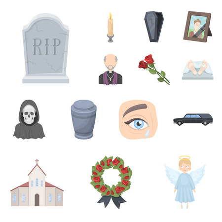 葬儀のモノクロアイコンをデザイン用セットコレクションに 葬儀と属性ベクトルシンボルストックイラスト のイラスト素材 ベクタ Image