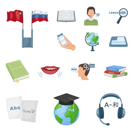 translator and linguist cartoon icons in set collection for design
