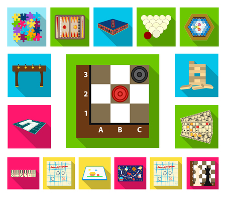 Board game flat icons in set collection for design. game and entertainment vector symbol stock web illustration.