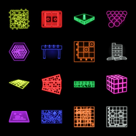 Board game neon icons in set collection for design. game and entertainment vector symbol stock web illustration. Фото со стока