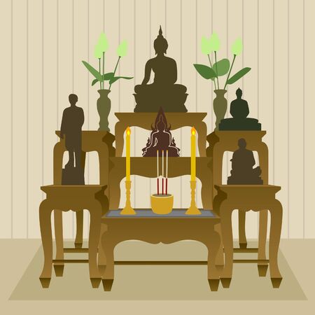 Thai buddhist altar table set Vector Illustration