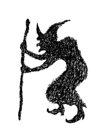 hand drawing of witch silhouette made by pencil use for halloween