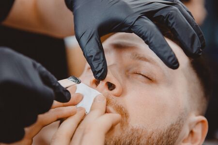 Hair Removal With Wax From Man Nose Beauty And Care Procedure