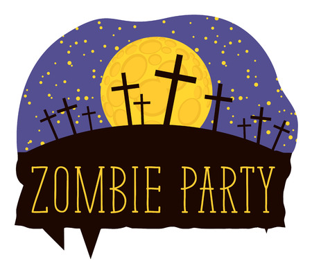 Vektor Schriftzug Fur Zombie Party Mit Kreuzen Auf Dem Friedhof Auf Dem Hintergrund Des Vollmondes Halloween Inschrift Fur Symbol Banner Poster Grusskarte Party Einladung Lizenzfrei Nutzbare Vektorgrafiken Clip Arts Illustrationen Image 87490893