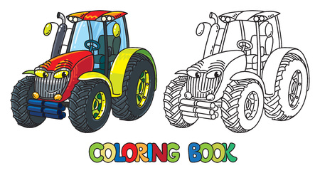 目で面白い小型トラクターです 塗り絵のイラスト素材 ベクタ Image