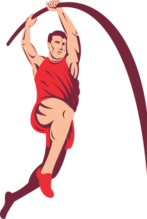 Athlete doing the pole vault jump