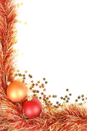 christmas border with red and gold christmas decorations tinsel
