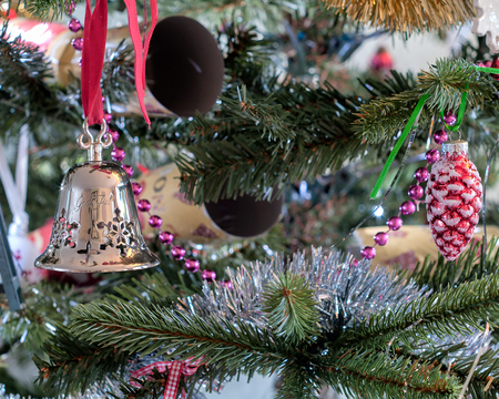 stock photo tradition christmas tree decorations silver bell from norway - Christmas Tree Bell Decoration stock photo tradition christmas tree decorations silver bell from norway - Christmas Tree Bell Decoration