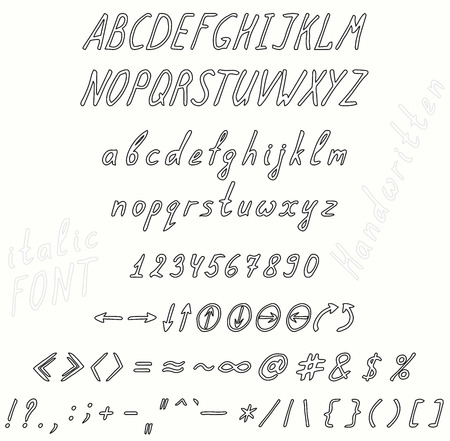 イタリック体フォント筆記体 一連の大文字と小文字句読点数字と手 のイラスト素材 ベクタ Image