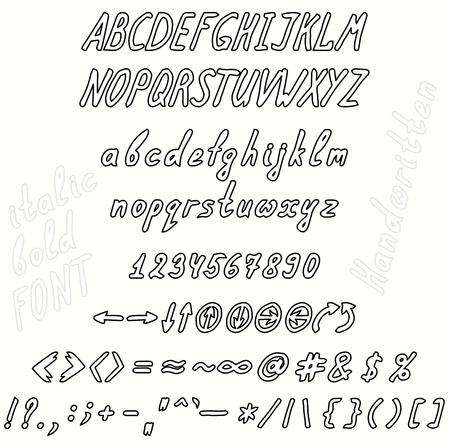 イタリック体フォント筆記体 一連の大文字と小文字句読点数字と手 のイラスト素材 ベクタ Image