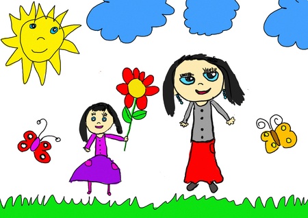 母の日の花を与える少女子供のかわいいイラスト の写真素材 画像素材 Image