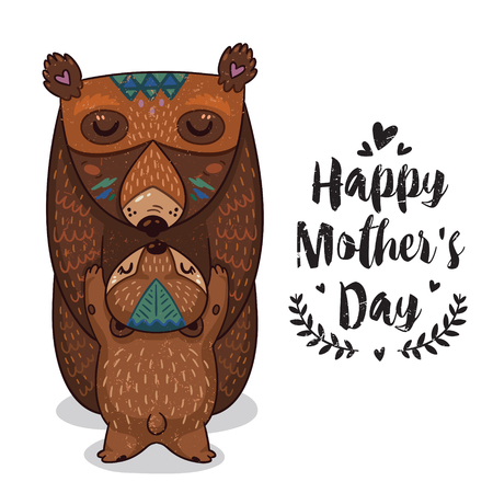 Happy Mothers Day Card In Cartoon Style With Bears Greeting For Mom Cute Happy Mothers Day Card In Cartoon Style With Bears Greeting For Mom Cute
