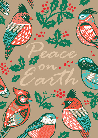 peace on earth christmas card with decorative birds and mistletoe in vintage style stock vector - Peace On Earth Christmas Cards peace on earth christmas card with decorative birds and mistletoe in vintage style stock vector - Peace On Earth Christmas Cards