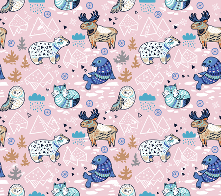 北極動物は青色のシームレスなパターン 南極極地の野生生物の装飾的な背景 ベクトルイラスト のイラスト素材 ベクタ Image 北極動物は青色のシームレスなパターン 南極極地の野生生物の装飾的な背景 ベクトルイラスト のイラスト素材 ベクタ Image