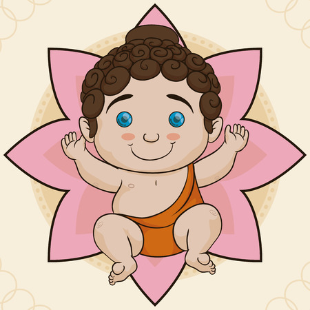 Joli Bouddha Avec Un Lotus A La Main Et Un Message De Salutation Commemorant La Celebration De Vesak Clip Art Libres De Droits Vecteurs Et Illustration Image