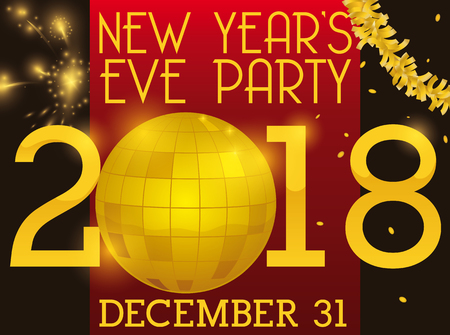poster for new year s eve party with golden disco ball garland
